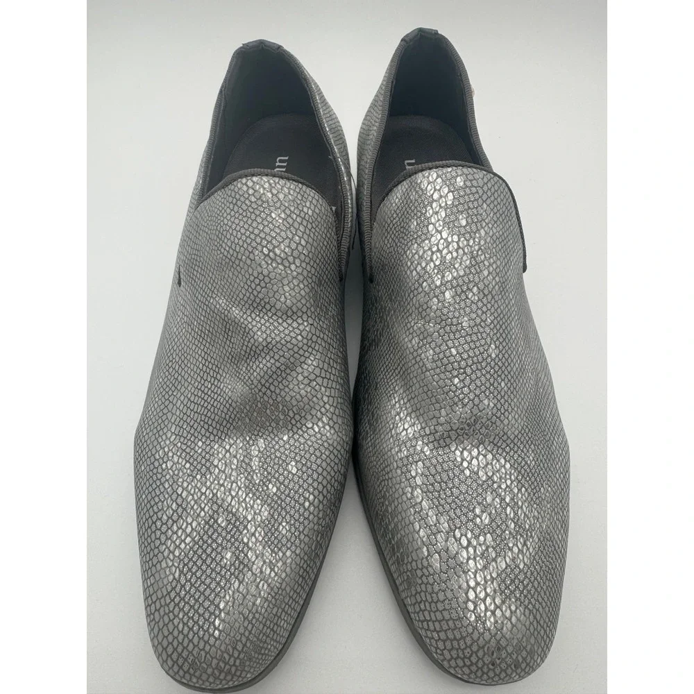 Mens Slip On Dress Shoes Snake Skin Silver Loafers‎ US 9.5